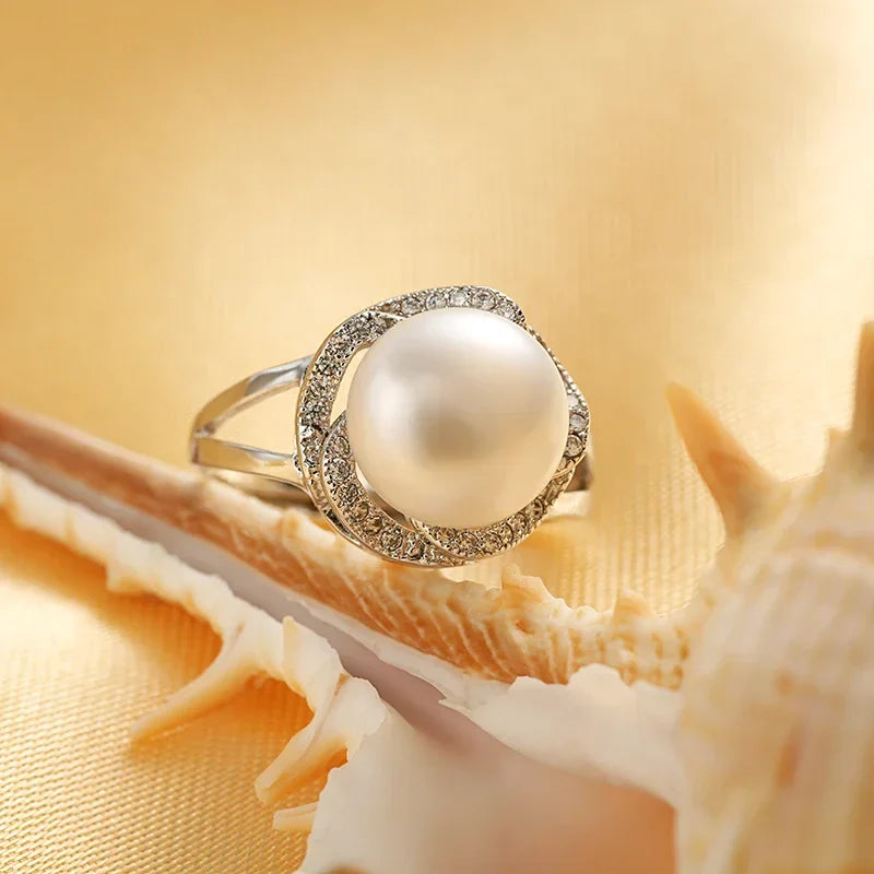 925 sterling silver jewelry big natural pearl rings for women stone ring adjustable-Dollar Bargains Online Shopping Australia