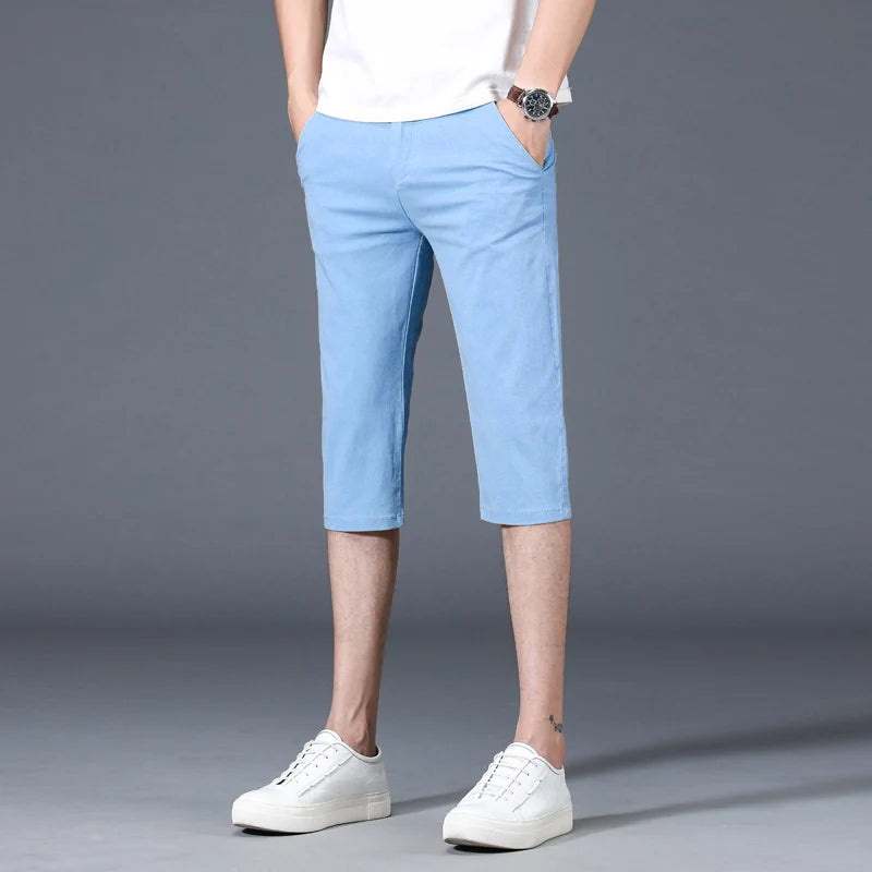 Men's Casual Capris Men's Trousers Loose Straight Capris Pants Shorts Western Pants