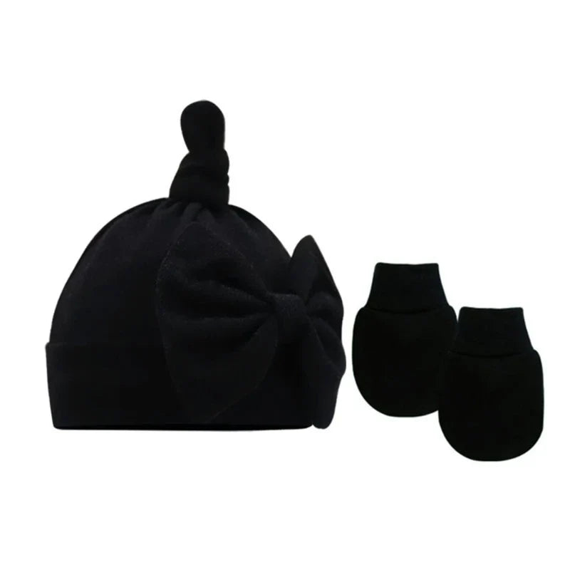 Newborn Bun Knot Hat Baby Hospital Hat Glove Set Boys Girls Unisex Headwear-Dollar Bargains Online Shopping Australia