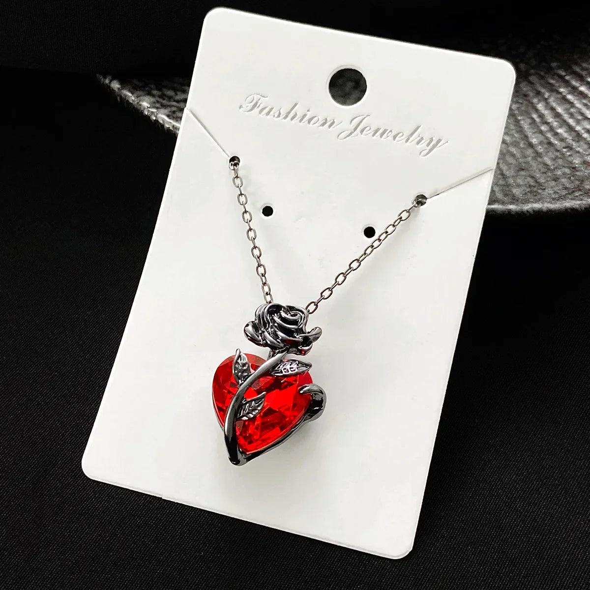 Gothic Rose Red Love Necklace Women's Y2K Grunge Jewelry Dainty Silver Color Tonebloody Human Heart Pendant Personalized Gifts-Dollar Bargains Online Shopping Australia