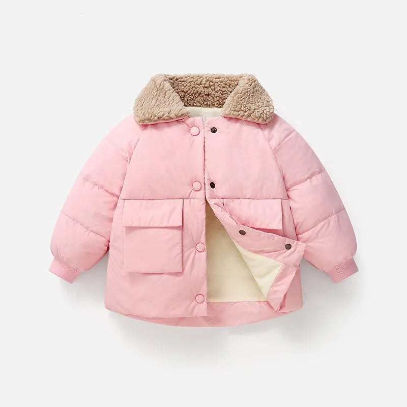 Children's Warm Cotton Jackets Rabbit Fur Collar Coats Baby Short Quilted Jacket Kids Clothes Girl Boy Outerwear-Dollar Bargains Online Shopping Australia