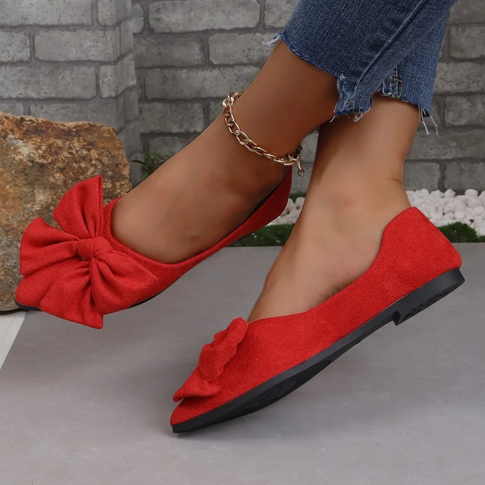 Flat Shoes Fashion Bow Woven Canvas Ballet Shoes Pointed Toe Flocking Red Flats-Dollar Bargains Online Shopping Australia