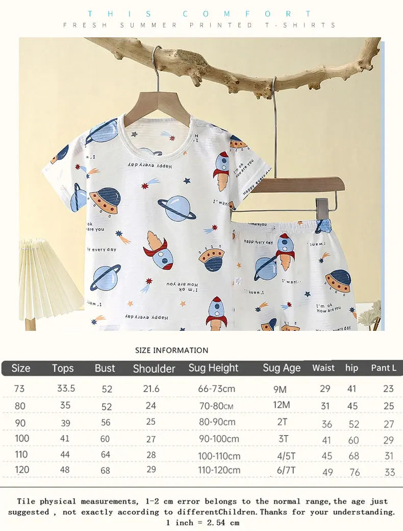 Baby Children Clothes Set Cute Cartoon Short Sleeve Home Pajama Set Sleepwear Soft Breathable-Dollar Bargains Online Shopping Australia