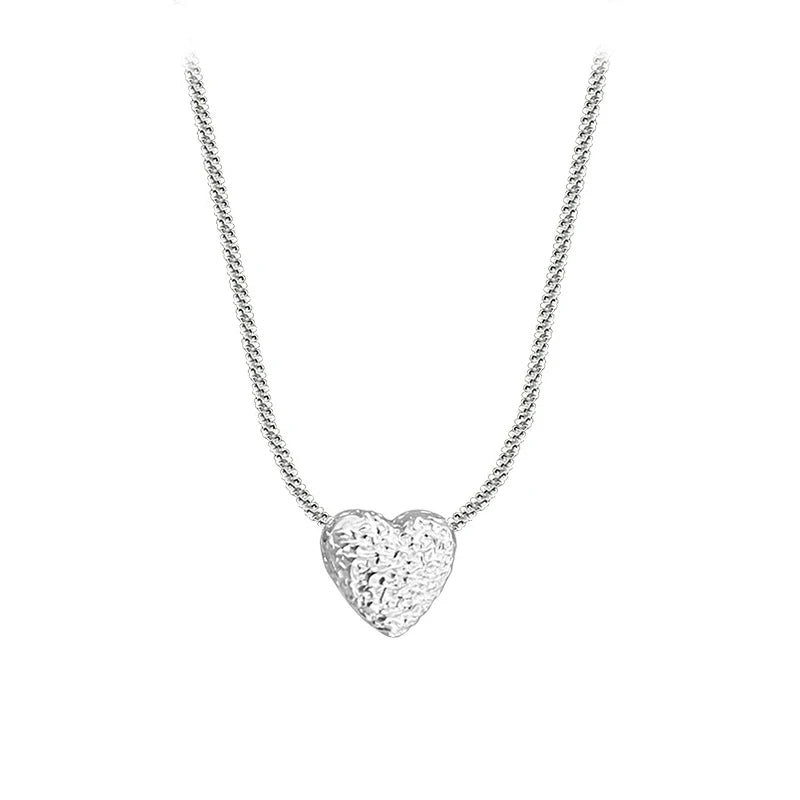 Silver Girls Hammer pattern Love Necklace Simple Heart shaped Pendant Women's Boutique Jewelry