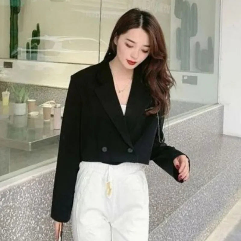 Women's Blazers Casual Chic Short Suit Jacket Female Long Sleeve Solid Autumn Winter Elegant Office Lady Tops