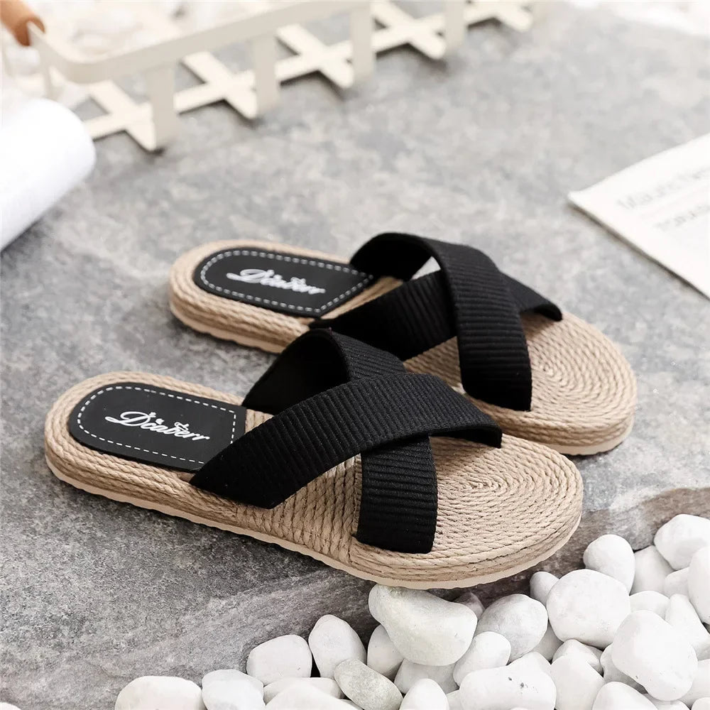 Ladies New Slippers Summer Cross Drag Fashion Hemp Rope Outer Wear Slippers Casual Sandals and Slippers-Dollar Bargains Online Shopping Australia