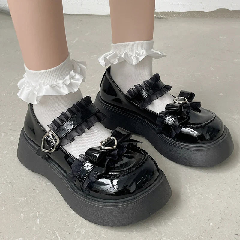 Chunky Platform Mary Jane Shoes for Women Patent Leather Lace Ankle Strap Pumps Woman-Dollar Bargains Online Shopping Australia