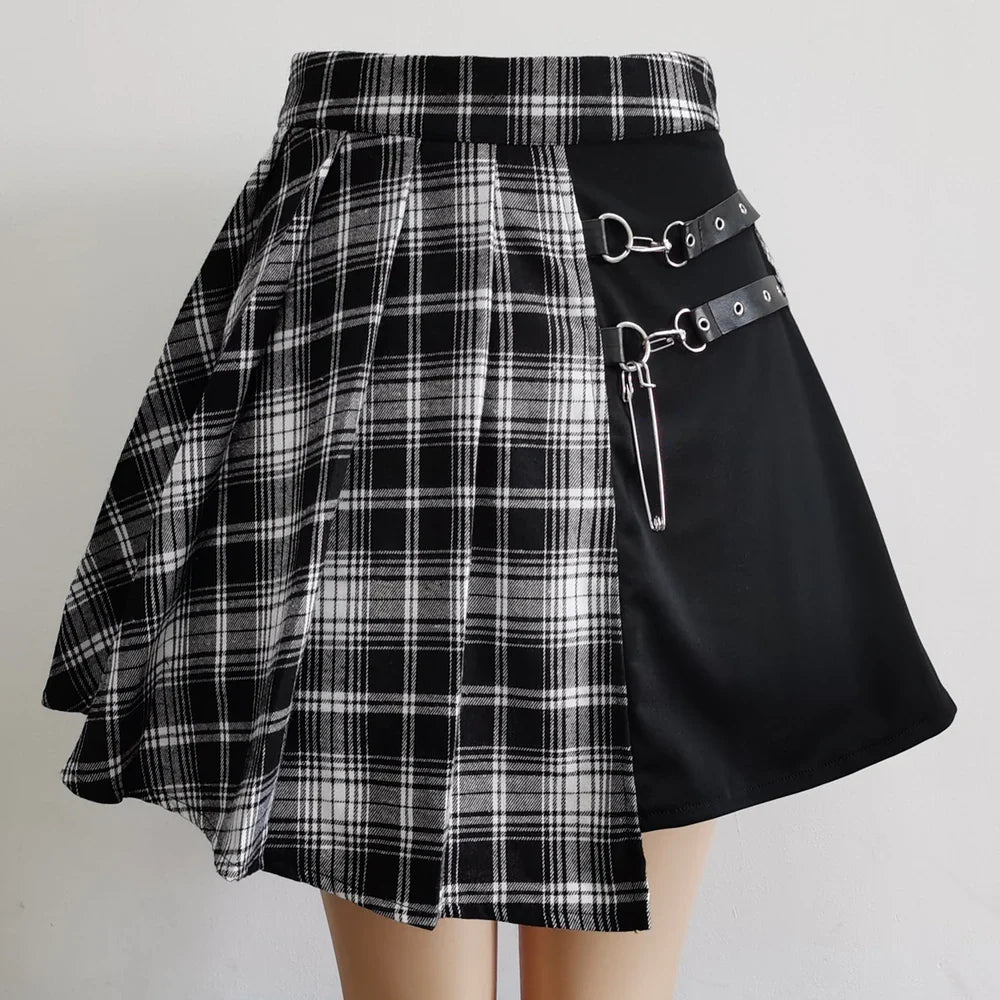 Womens Harajuku Punk Irregular Mini Pleated Skater Skirt Asymmetric Cutout High Waist Hip Hop Clubwear gothic harajuku skirt-Dollar Bargains Online Shopping Australia