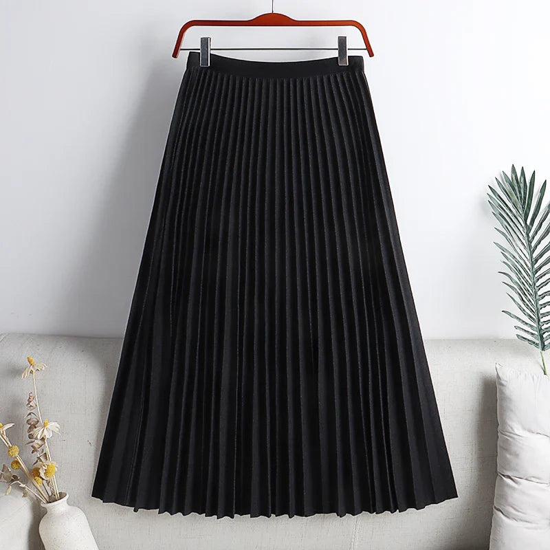 Pleated Skirt Elegant Elastic High Waist A-LINE Office Ladies Work Midi Long Skirt Black Green Grey Autumn Winter Women's Skirt-Dollar Bargains Online Shopping Australia