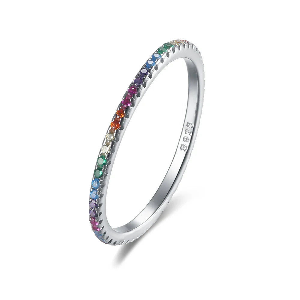 Real 925 Sterling Silver Colorful CZ Rings Stack-able Personalized Gold Color Platinum Plated for Women Fine-Dollar Bargains Online Shopping Australia