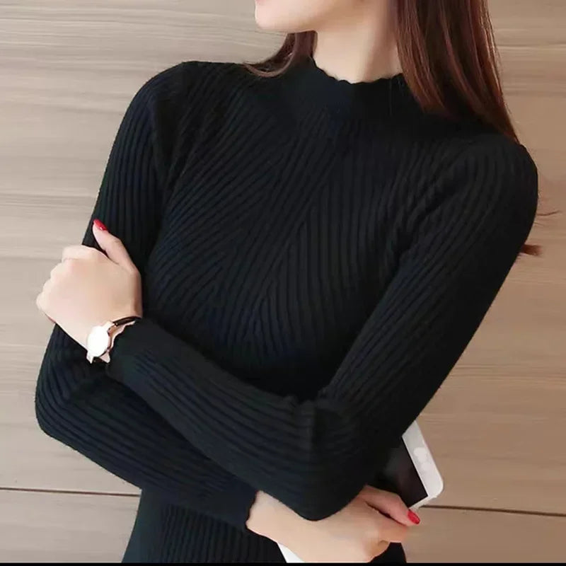 Women Mock Neck Ruffles Sweater Long Sleeve Knitted Pullovers Sweater-Dollar Bargains Online Shopping Australia