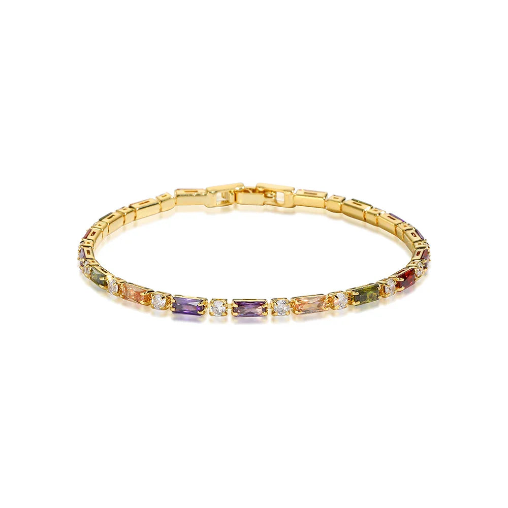 Rainbow Crystal Tennis Bracelets For Women Bracelet Set 18K Gold Silver Colorful Zirconia Femme Bridal Wedding Jewelry-Dollar Bargains Online Shopping Australia