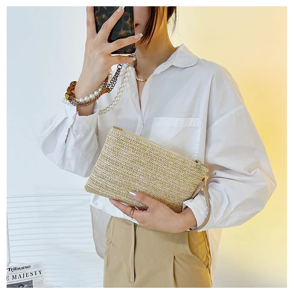 Straw Clutch Purses For Women New Summer Beach Handbags Wedding Envelope Wallet Simple Casual Shopping Bag Coin Purse