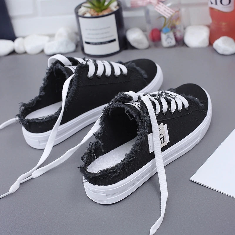 Women Canvas Shoes flat sneakers women casual shoes low upper lace up white shoes