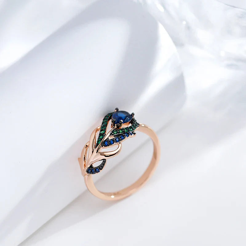 Blue Natural Zircon Ring Rose Gold Vintage Crystal Leaf Daily Fine Jewelry-Dollar Bargains Online Shopping Australia