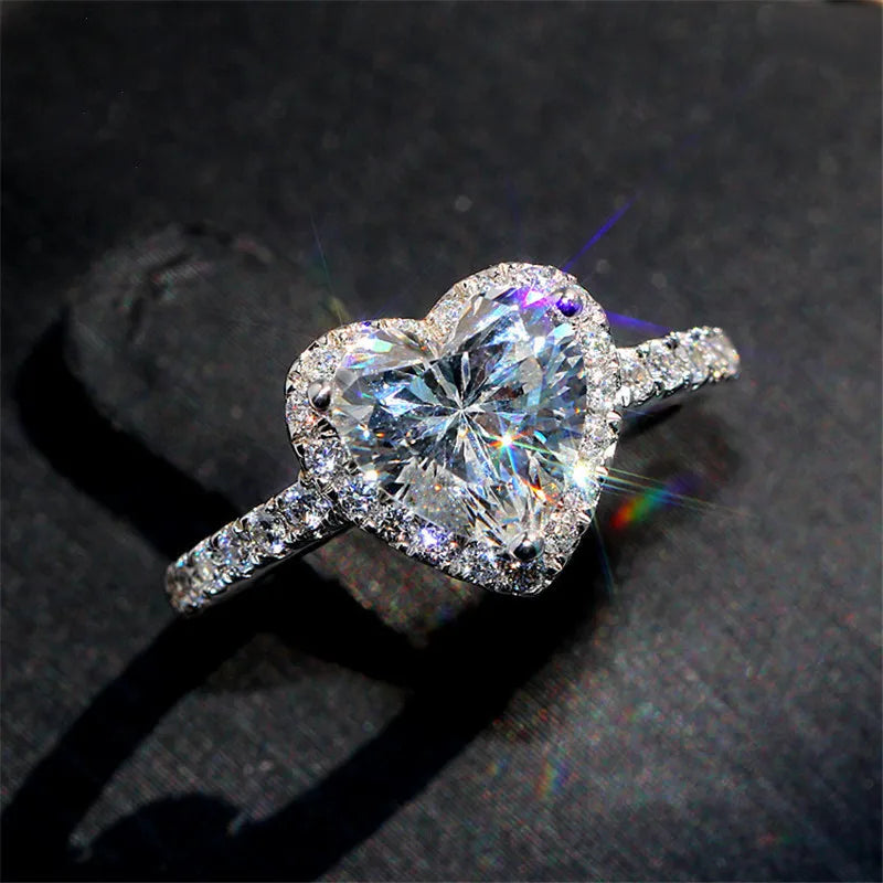 CC Heart Rings for Women Silver Color Wedding Engagement Bridal Jewelry Cubic Zirconia Stone-Dollar Bargains Online Shopping Australia