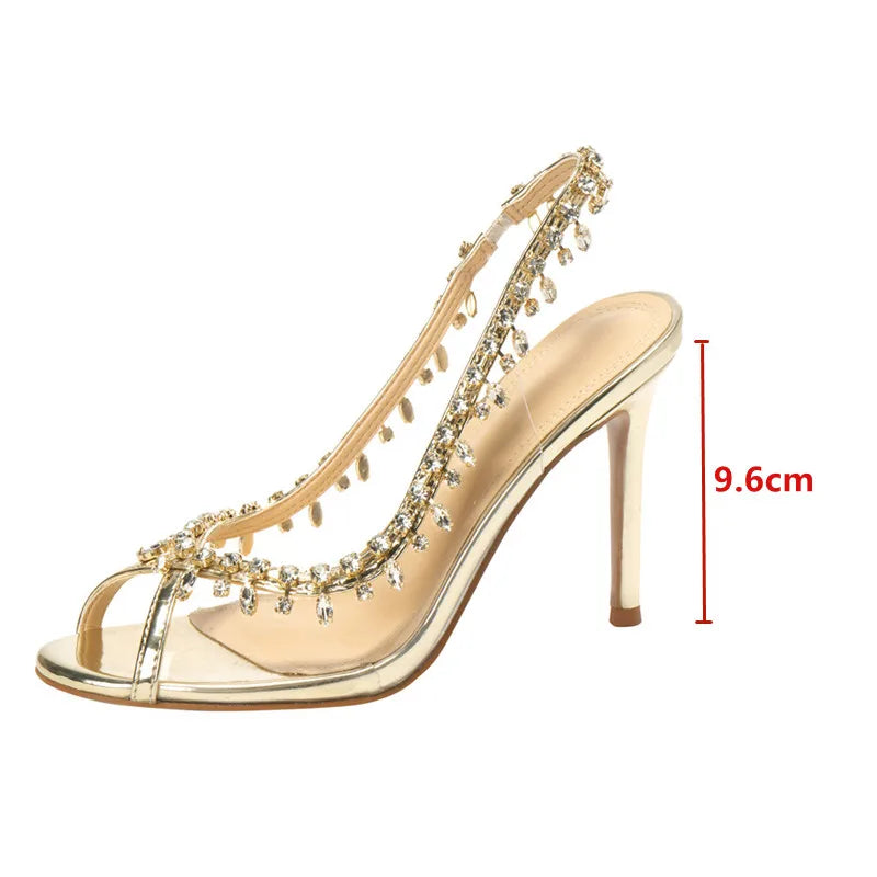 Luxury Crystal Pendant Slingbacks Women Pumps Sexy Peep Toe Transparent PVC Thin High heels Spring Autumn Party Wedding Shoes-Dollar Bargains Online Shopping Australia