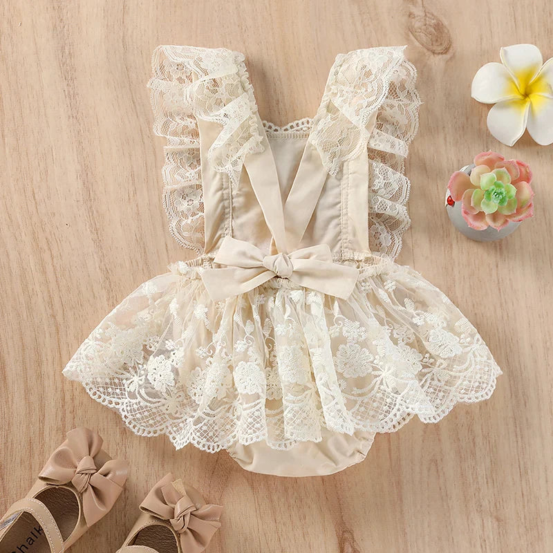 Baby Lace Bodysuit Toddler Embroidered Flowers Girls One Piece-Dollar Bargains Online Shopping Australia