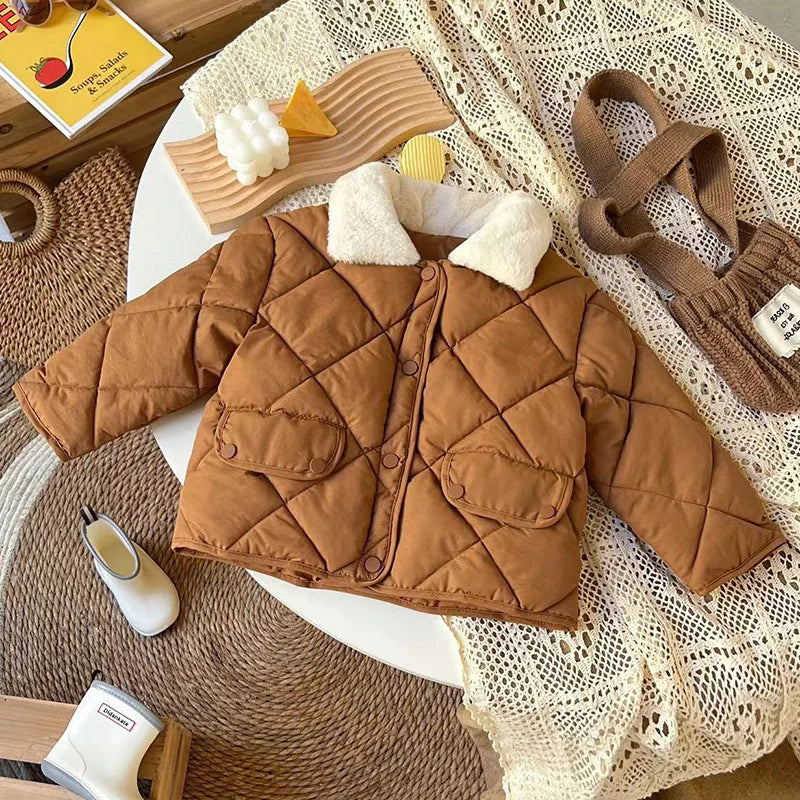 Children's Warm Cotton Jackets Rabbit Fur Collar Coats Baby Short Quilted Jacket Kids Clothes Girl Boy Outerwear-Dollar Bargains Online Shopping Australia