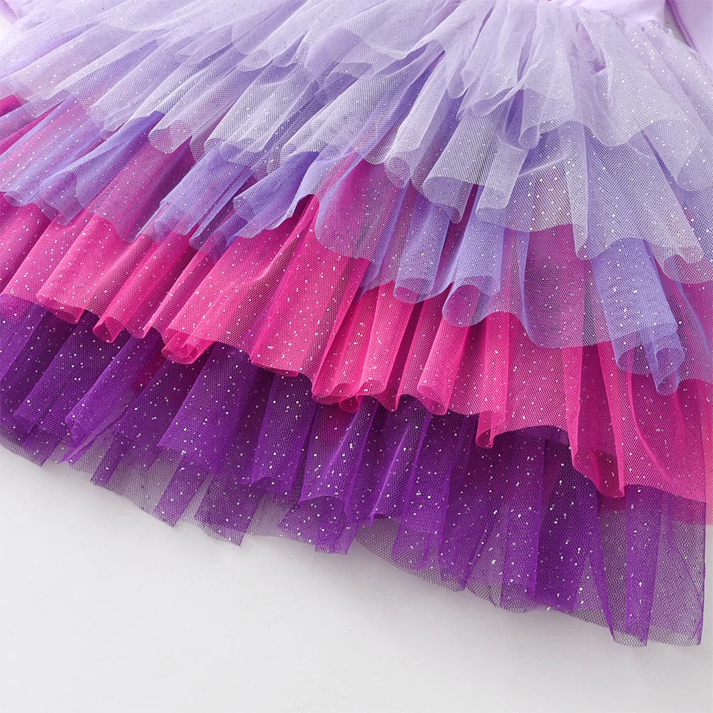 Girls Butterfly Sequins Flare Sleeve Dress Kids Birthday Party Ball Gown Elegant Princess Cake Layered Dress Kids Clothes