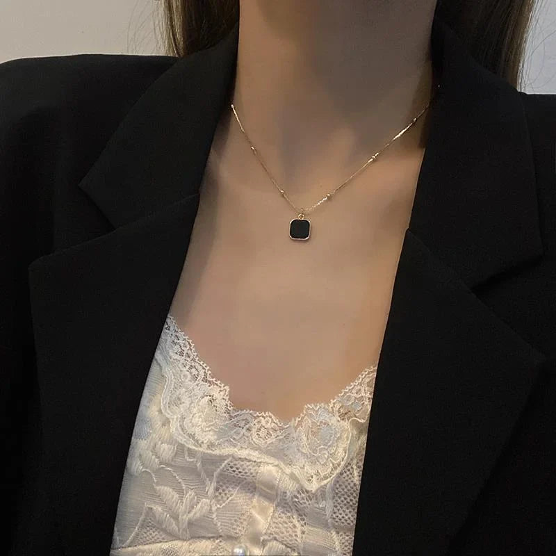 Stainless Steel Necklaces Black Exquisite Minimalist Square Pendant Choker Chains Fashion Necklace For Women Jewelry Party Gifts-Dollar Bargains Online Shopping Australia