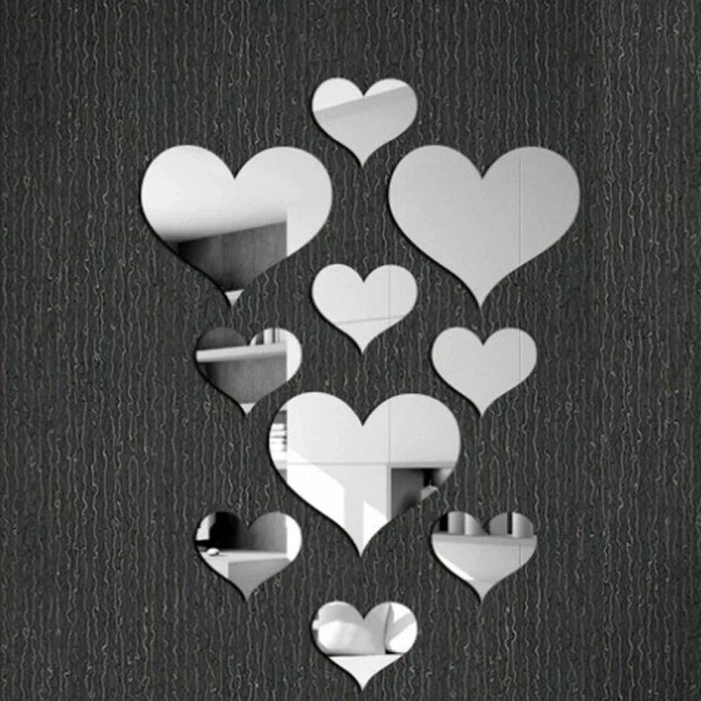 10Pcs/Set Durable Love Heart Stickers Wall Sticker Mirror Mural 3D Decal Simple DIY Decorative Removable Paster Home Decoration-Dollar Bargains Online Shopping Australia