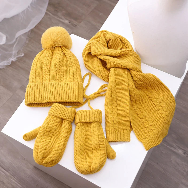 3PCS Baby Winter Hat Scarf Glove Children Hat Knitted Caps Windproof Kids Ear Protection Hat for Boys Girls Outdoor Infant Stuff-Dollar Bargains Online Shopping Australia