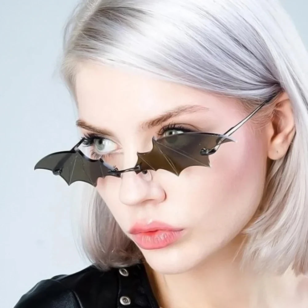 Fashion Rimless Men Sunglasses Women Trendy Bat Shaped Sun Glasses Female Male Vintage Black Mirror Shades Metal-Dollar Bargains Online Shopping Australia