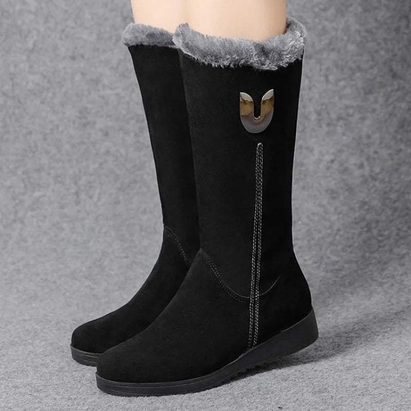 Chelsea High Fur Boots Winter Shoes for Women Chunky Mid-calf Plush Snow Flat Boots ZIP-Dollar Bargains Online Shopping Australia