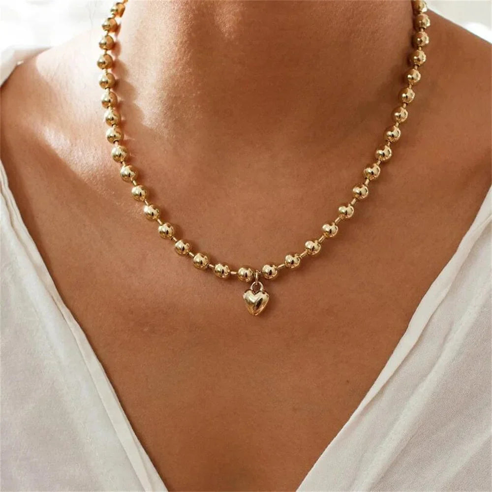 Vintage Silver-plate Geometric Exaggerated Artificial Pearl Chain Necklace For Women Female Fashion Boho Y2K Girl Jewelry Gift-Dollar Bargains Online Shopping Australia