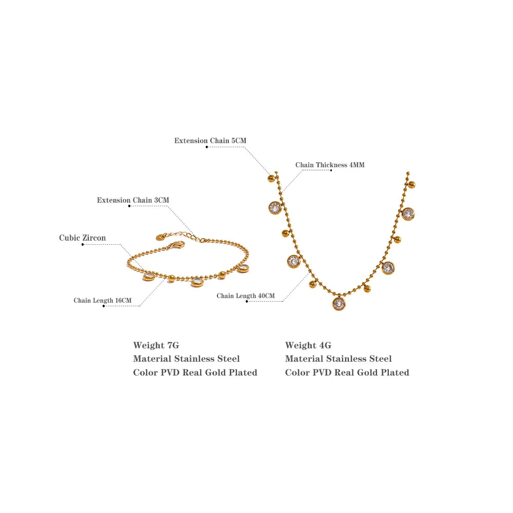 Yhpup Luxury Shiny Cubic Zirconia Chain Stainless Steel Aesthetic Necklace Bracelet Waterproof Fashion Jewelry Women Party Gift-Dollar Bargains Online Shopping Australia