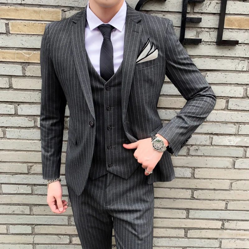 Classic Striped Suit Jacket Men's Suit Suit Men's Slim Tuxedo Jacket Pants Formal Dinner Wedding Groom