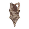 Leopard Print Mesh Bodysuits Women One-Shoulder Backless Jumpsuits Y2K Girl Party Bodysuits