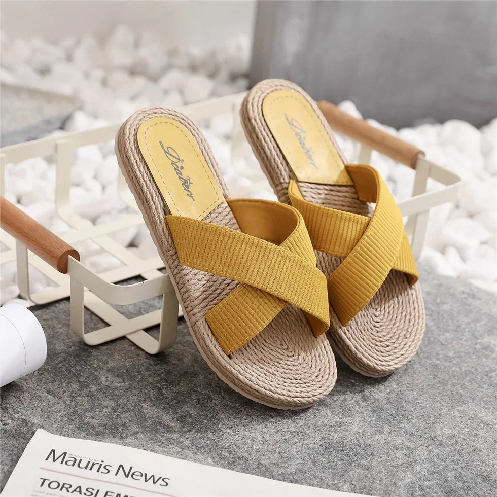 Ladies New Slippers Summer Cross Drag Fashion Hemp Rope Outer Wear Slippers Casual Sandals and Slippers-Dollar Bargains Online Shopping Australia