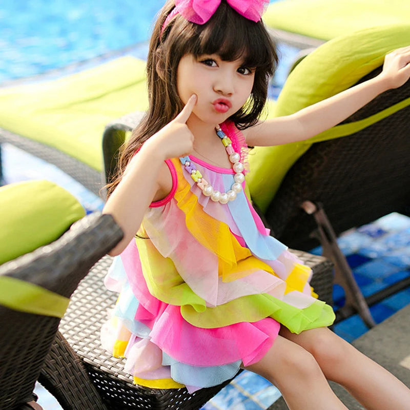 Girls Summer Dresses Rainbow Striped Dress For Girls Sleeveless Kids Dresses Casual Style Clothes Girl