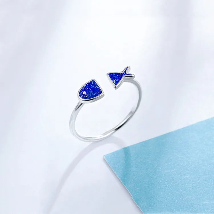 Whale Tale Mermaid Blue Green Leaf Silver Color Finger Rings Stackable Moon Stone Women Jewelry-Dollar Bargains Online Shopping Australia