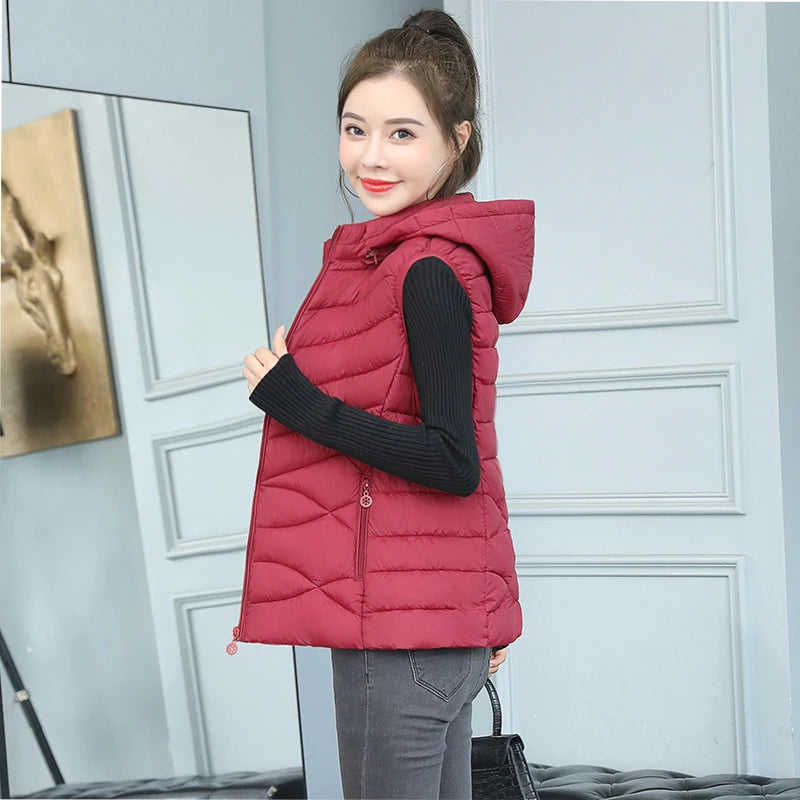 Woman Vest Autumn Winter Warm Down Cotton Vests Female Thick Removable Hooded Waistcoat Women's Sleeveless Jacket Vest Coat