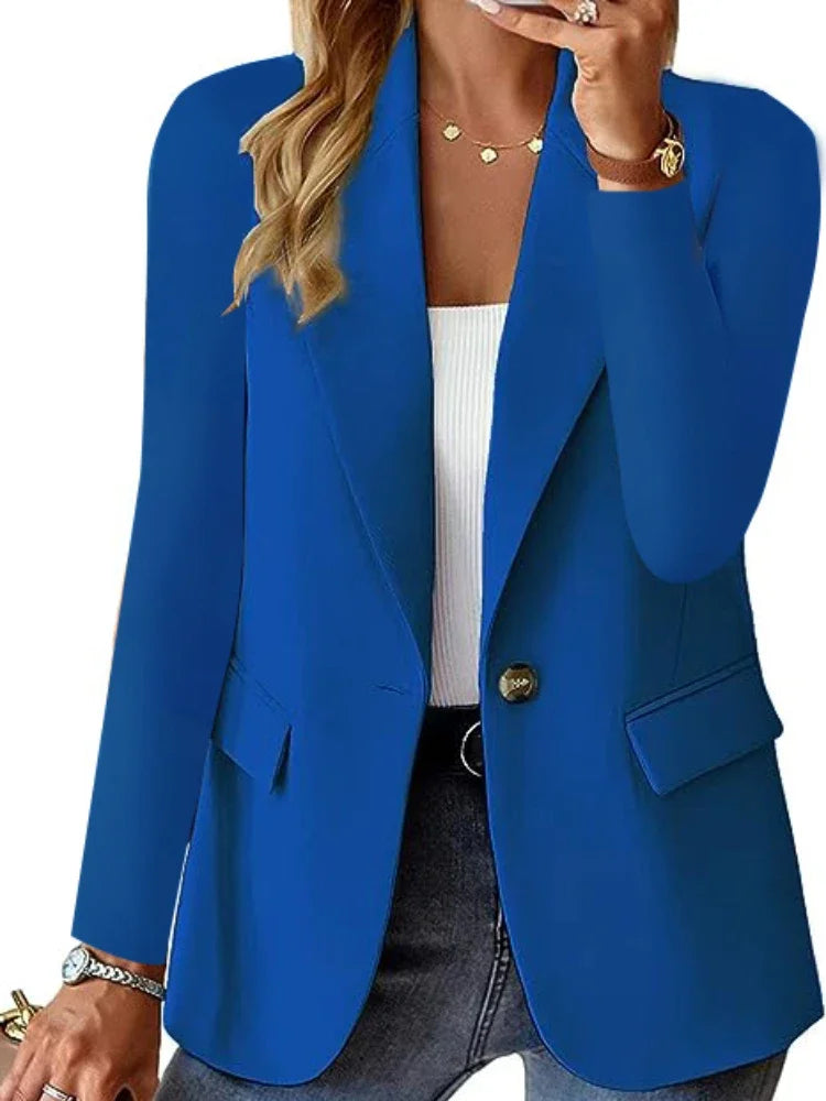 Blazer Woman Clothing Korean Style Outerwear Long Sleeved Top Solid Cardigan Office Lady Thin Jacket Elegant Coat Plus Size