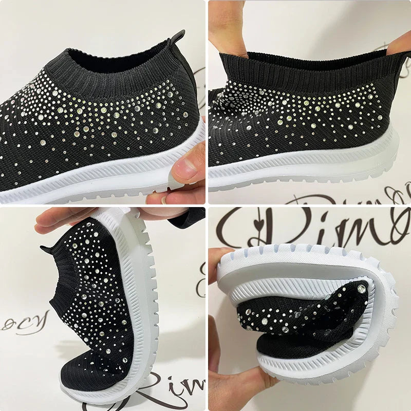 Crystal Breathable Mesh Sneaker Shoes for Women Comfortable Soft Bottom Flats Plus Non Slip-Dollar Bargains Online Shopping Australia