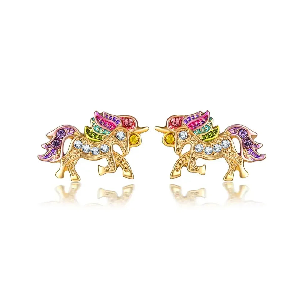 Unicorn Stud Earrings for Little Girl Kids Crystal Cat Butterfly Rainbow Heart Star Earring-Dollar Bargains Online Shopping Australia