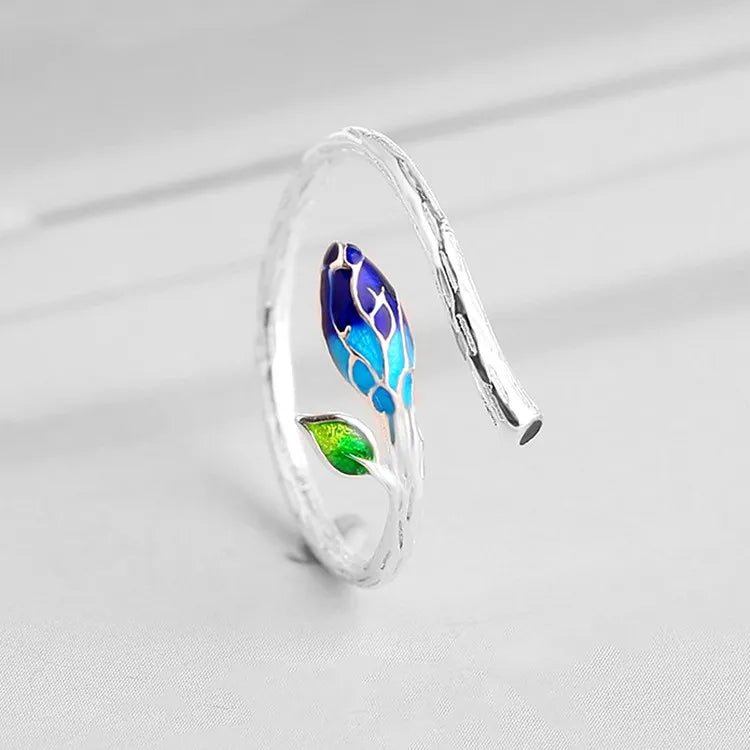 Whale Tale Mermaid Blue Green Leaf Silver Color Finger Rings Stackable Moon Stone Women Jewelry-Dollar Bargains Online Shopping Australia