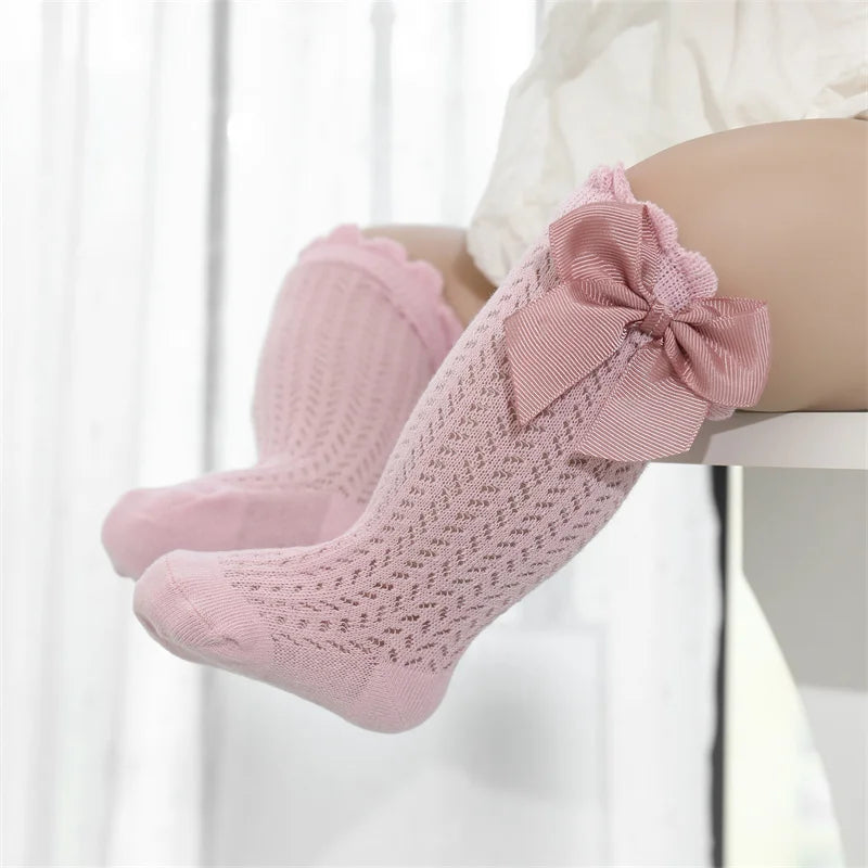 Baby Girl Socks Toddler Big Bow Cotton Summer Mesh Infant Knee Socks Newborn Long Princess Socks-Dollar Bargains Online Shopping Australia