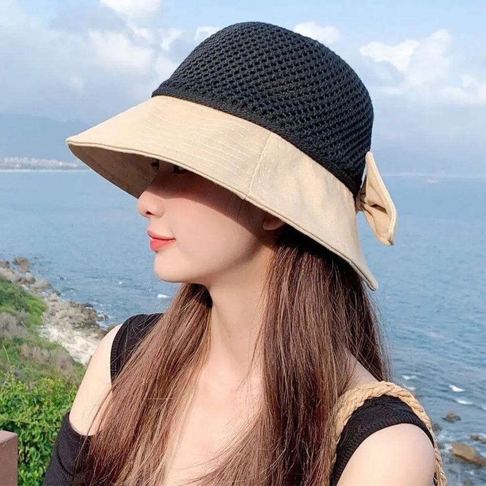 Women UV Protection Wide Brim Panama Hat Bucket Hat Sunshade Hat Beach Cap Sun Cap