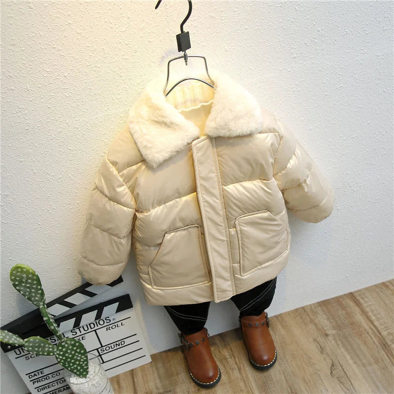 Children's Warm Cotton Jackets Rabbit Fur Collar Coats Baby Short Quilted Jacket Kids Clothes Girl Boy Outerwear-Dollar Bargains Online Shopping Australia