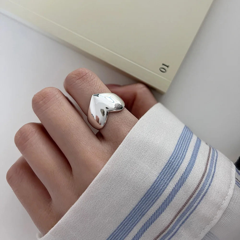 Sterling Silver Simple Heart Rings for Women Couple Fashion Geometric Vintage Handmade Irregular Ring Party Gifts-Dollar Bargains Online Shopping Australia