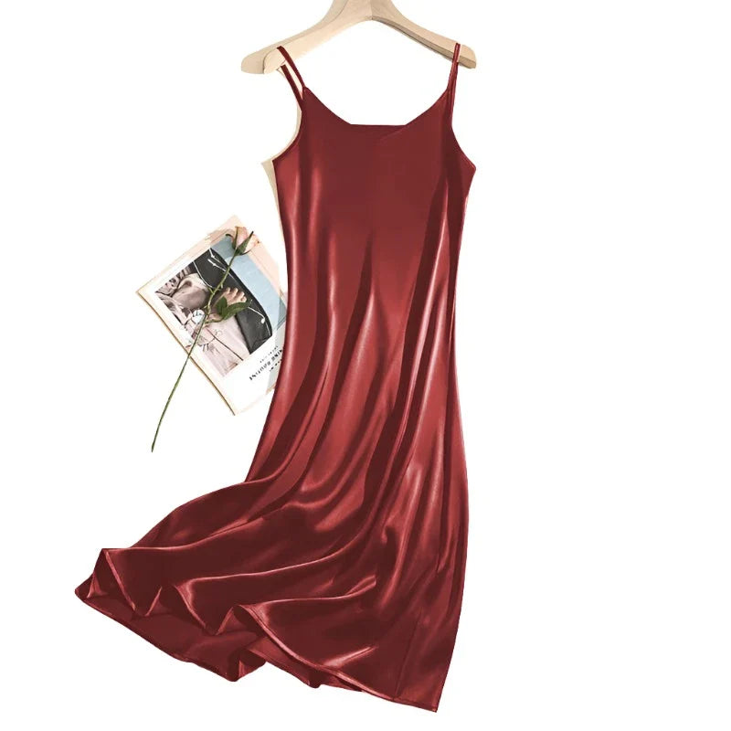 Women Adjustable Strap Satin Long Birthday Party Dresses Maxi Beach Sundress Robe-Dollar Bargains Online Shopping Australia