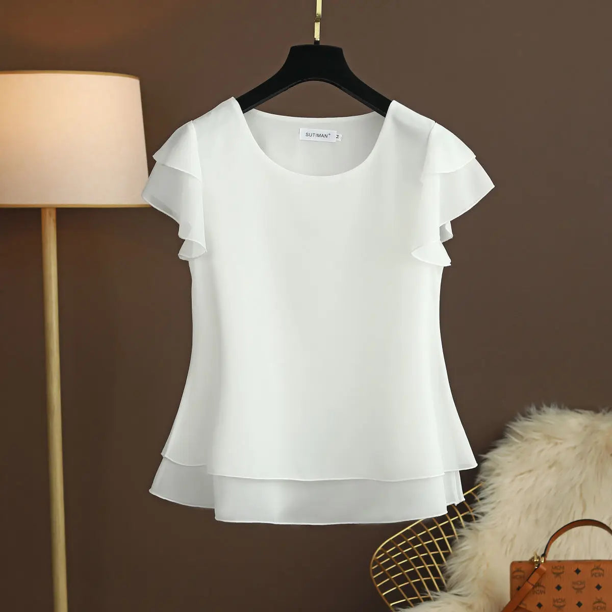 Women Blouse Loose O-Neck Chiffon Shirt Female Short Sleeve Oversized Shirts-Dollar Bargains Online Shopping Australia