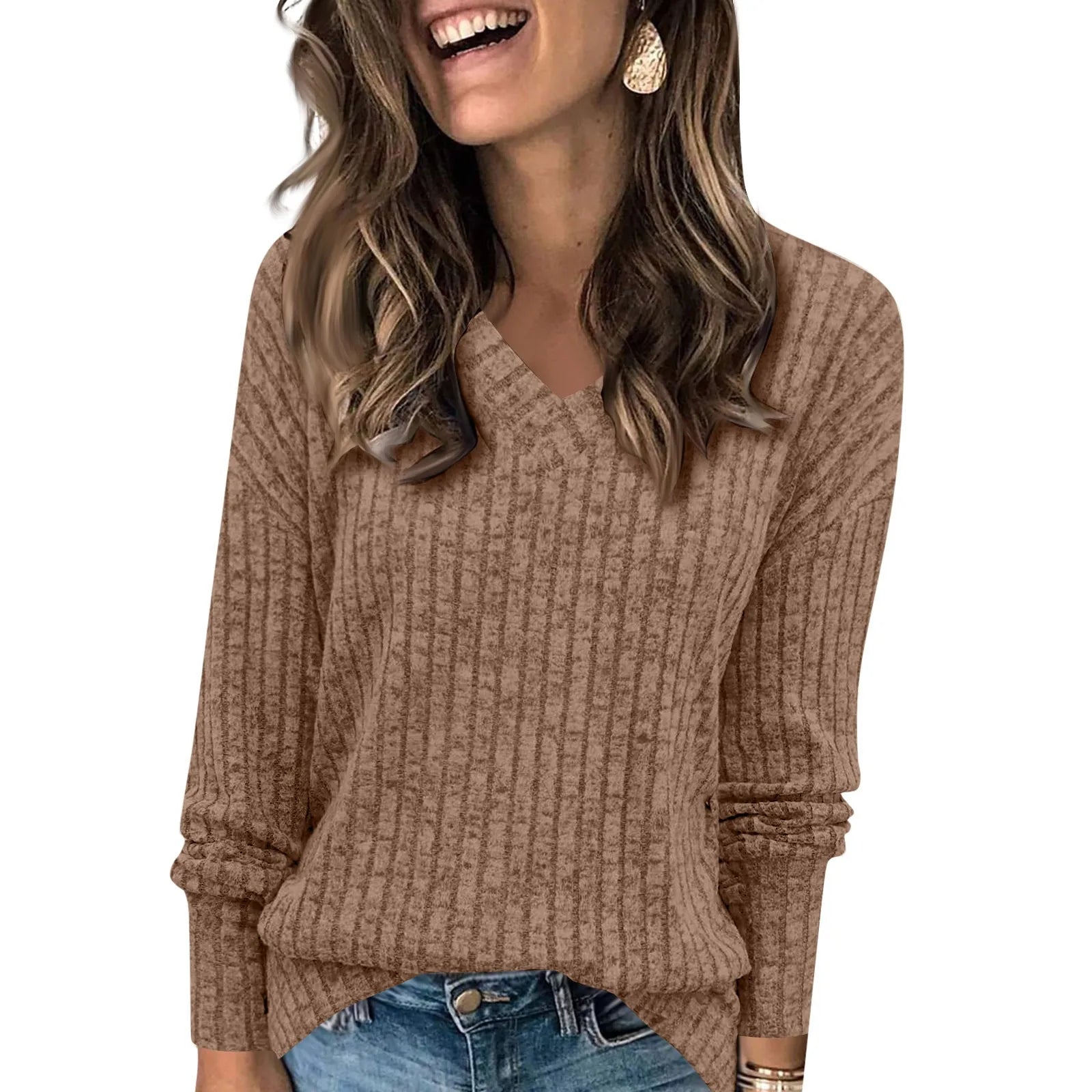 Womens Sweatshirts V Neck Long Sleeve Shirts Loose Casual Fall Fashion Sweaters