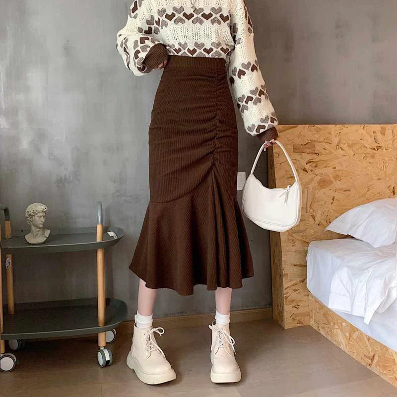 High Waist Midi Skirts Women Slim Fit Hip Mermaid Skirt Woman Korean Ruffles-Dollar Bargains Online Shopping Australia