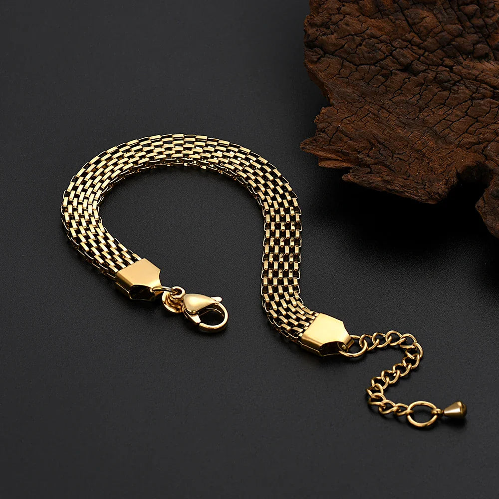 JewelryTop Cute 18K Gold S925 Sterling Silver 6-8MM mesh chain Bracelets for Men Women Wedding Girl Gifts-Dollar Bargains Online Shopping Australia